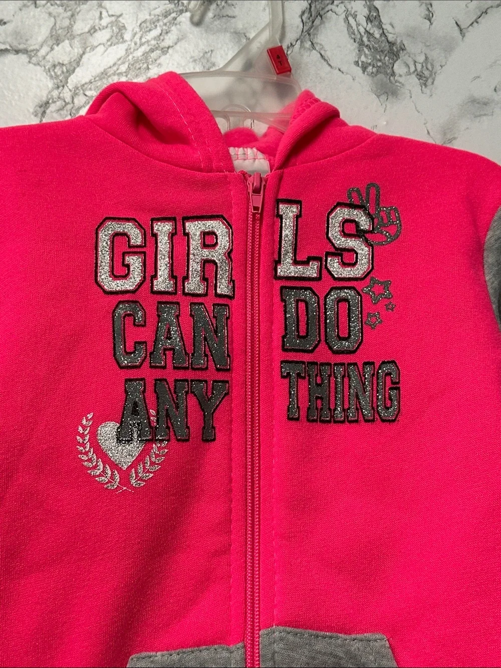 Girls Pink & Gray “Girls Can Do Anything” Hoodie & Jogger Set